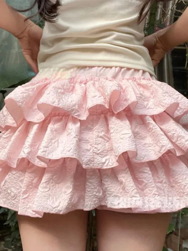Solid Textured Tiered Shorts