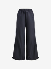 Contrast Splice Elastic Waist Bound Feet Wide Leg Pants