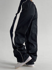 Contrast Splice Elastic Waist Bound Feet Wide Leg Pants