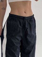 Contrast Splice Elastic Waist Bound Feet Wide Leg Pants
