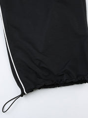 Contrast Splice Elastic Waist Bound Feet Wide Leg Pants