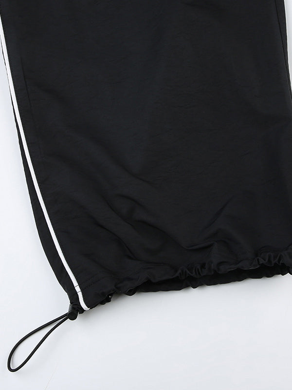 Contrast Splice Elastic Waist Bound Feet Wide Leg Pants