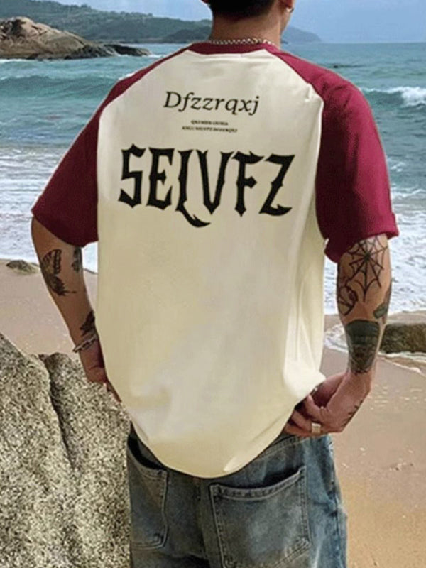 Men's Letter Print Raglan Half Sleeve Short Sleeve Tee