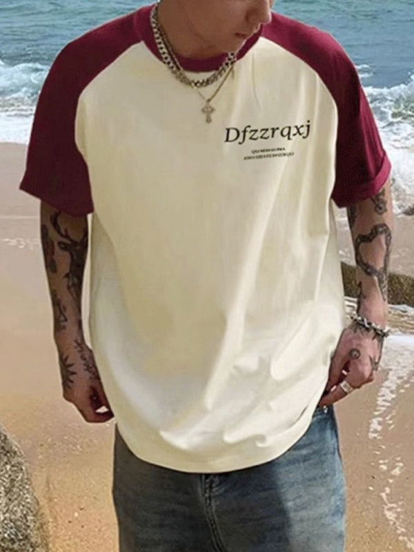 Men's Letter Print Raglan Half Sleeve Short Sleeve Tee