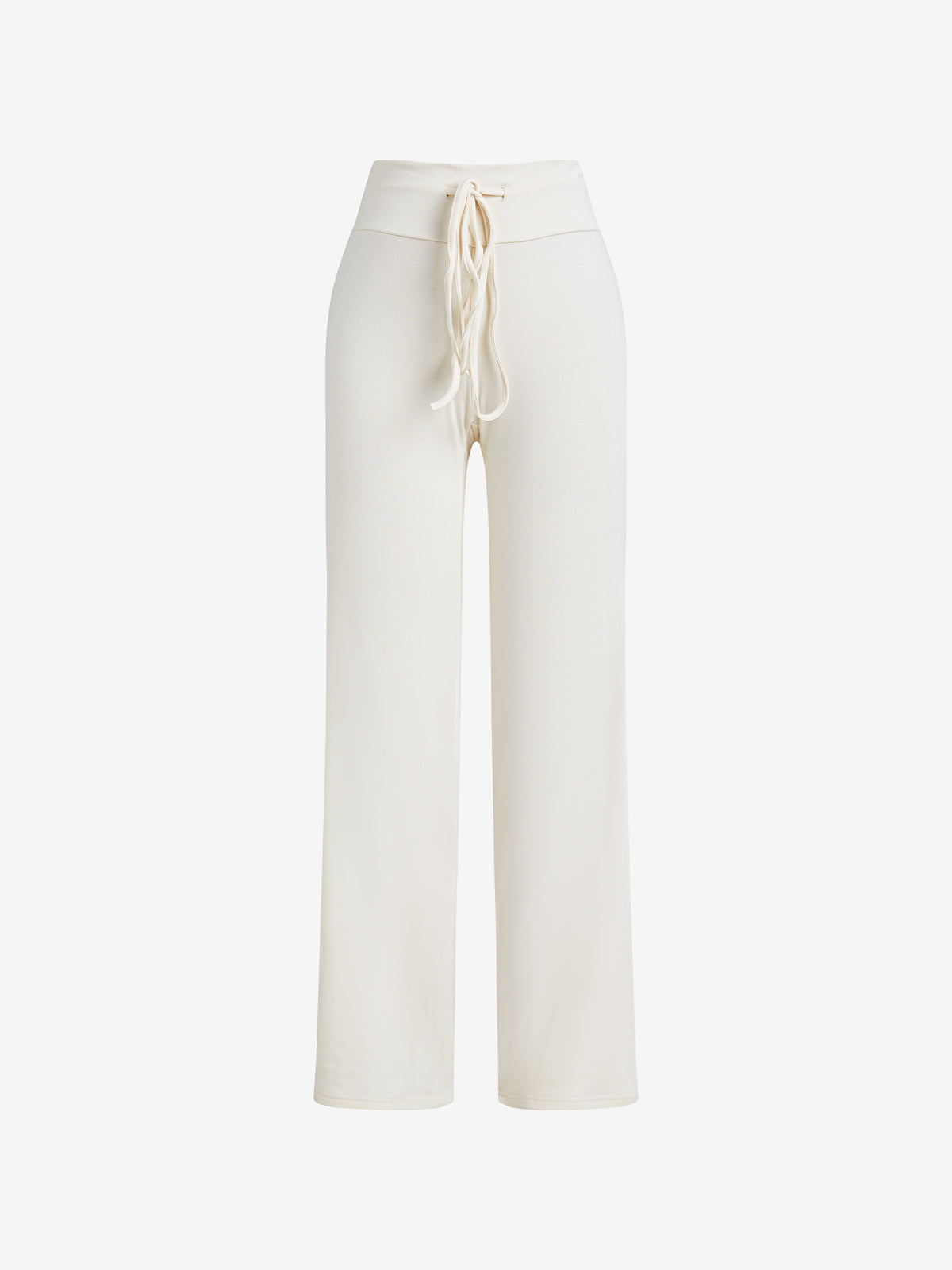 Solid Turned Waist Tie Up Flare Leg Pants
