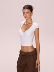 Casual V Neck Short Sleeve Tee