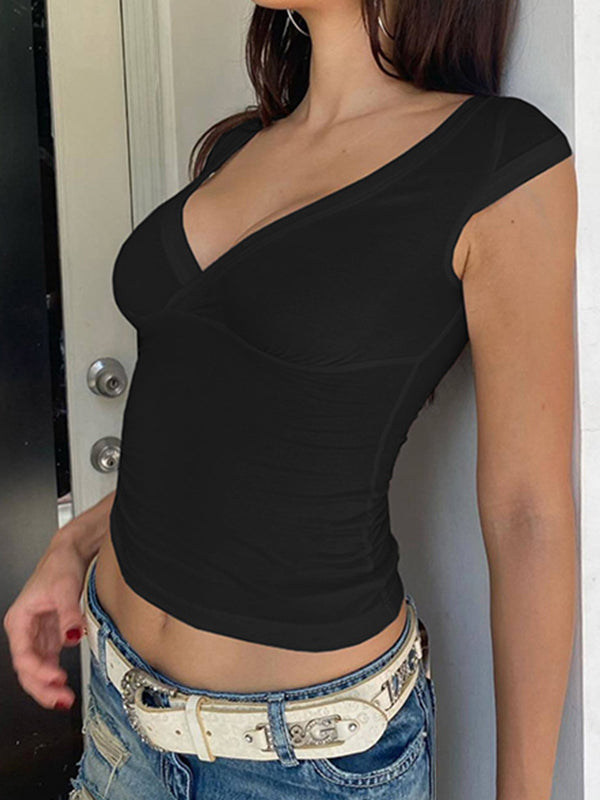 Casual V Neck Short Sleeve Tee