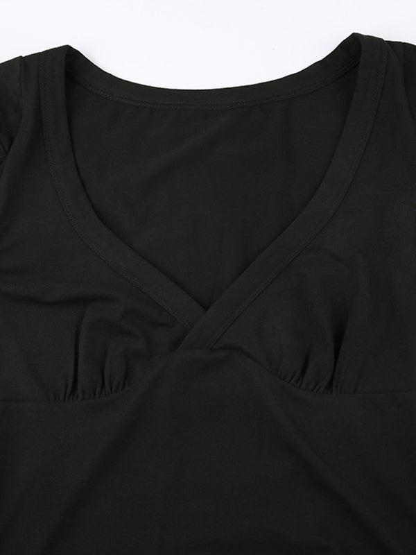 Casual V Neck Short Sleeve Tee