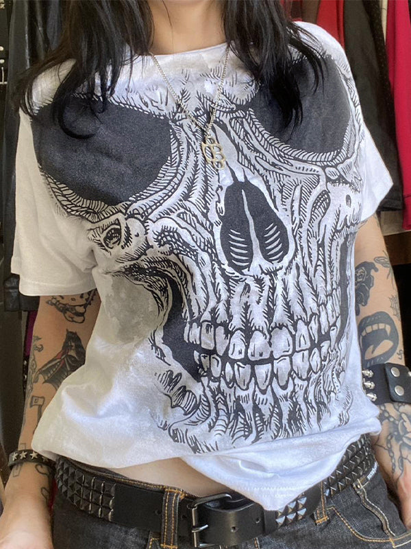 Skull Print Oversized Short Sleeve Tee