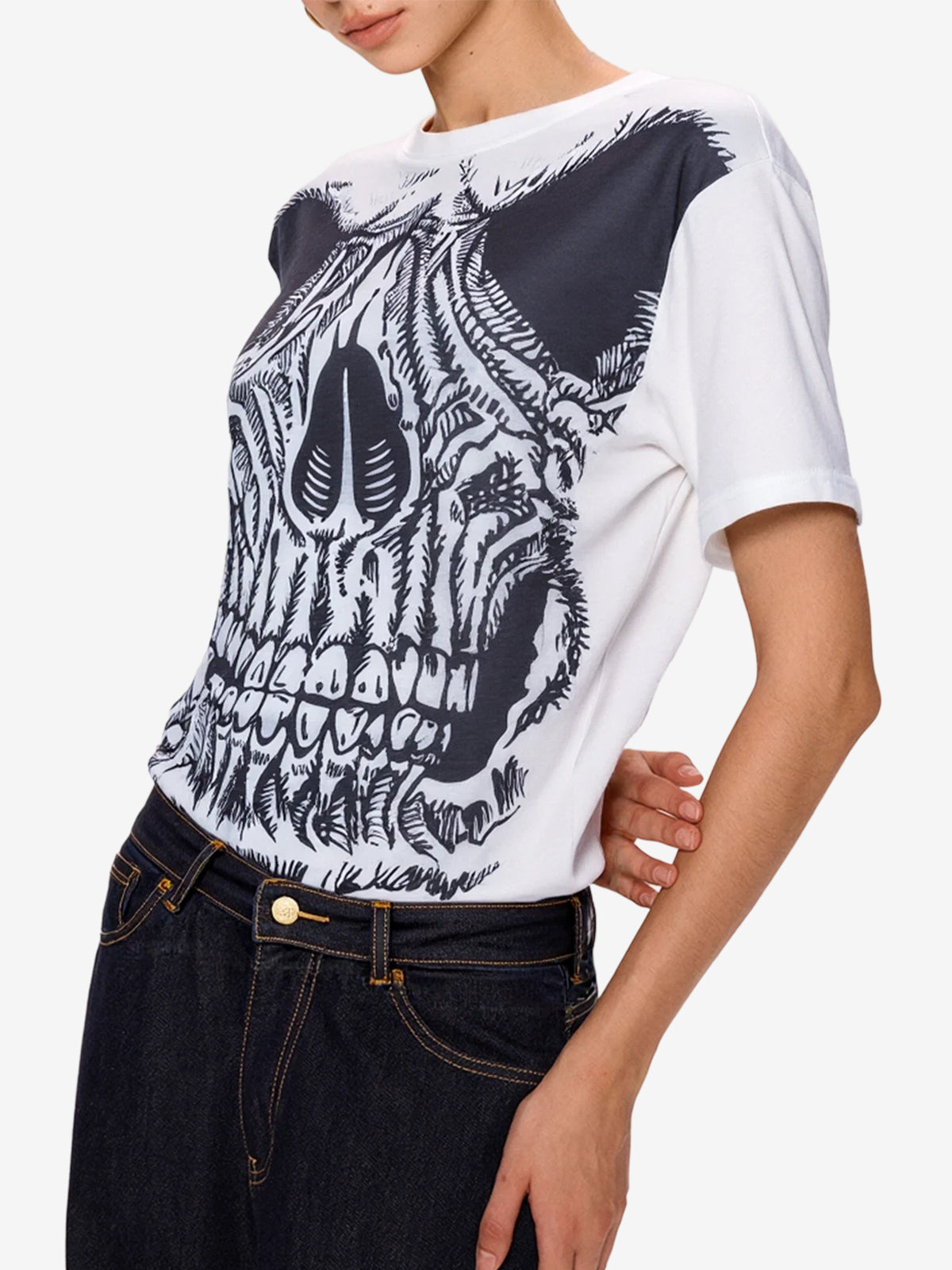 Skull Print Oversized Short Sleeve Tee