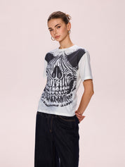 Skull Print Oversized Short Sleeve Tee
