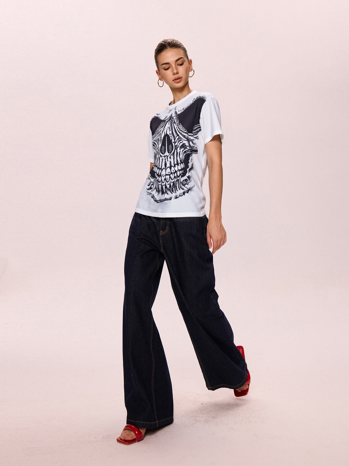 Skull Print Oversized Short Sleeve Tee