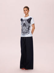 Skull Print Oversized Short Sleeve Tee
