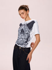 Skull Print Oversized Short Sleeve Tee