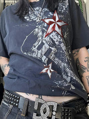 Star Graphic Print Oversized Short Sleeve Tee