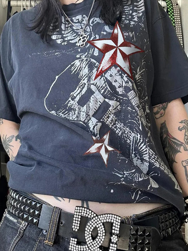 Star Graphic Print Oversized Short Sleeve Tee