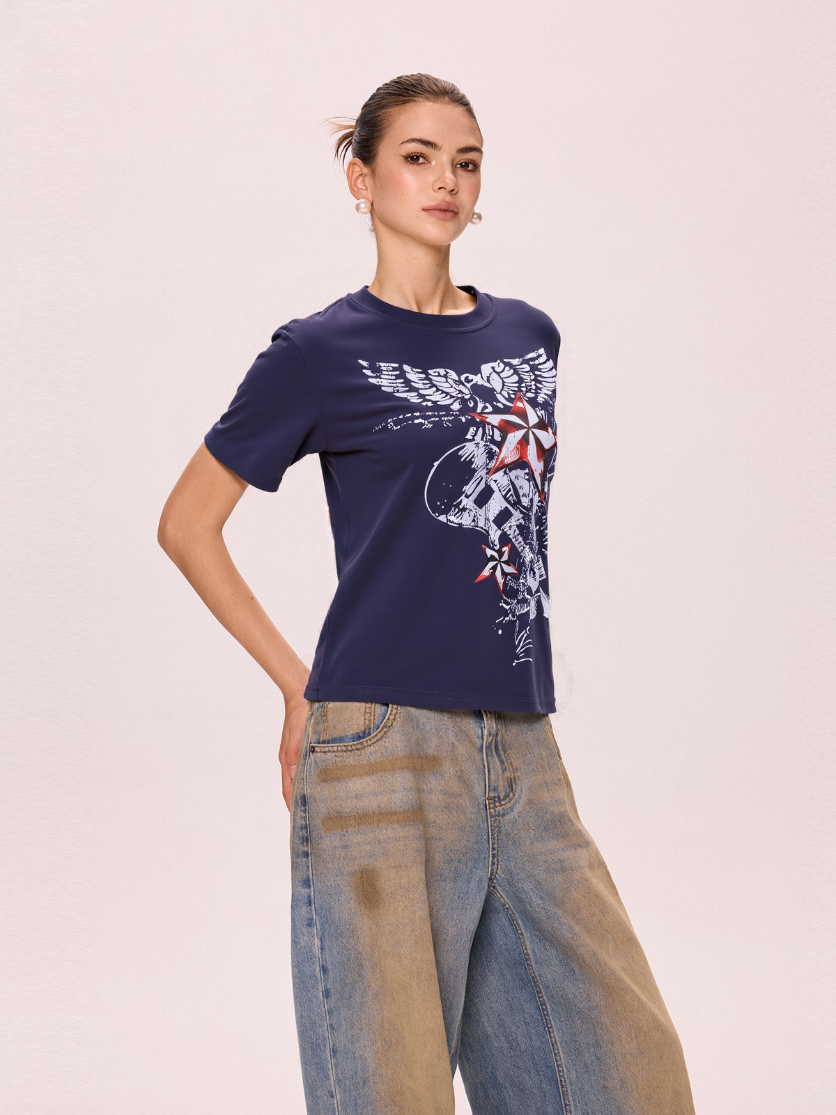 Star Graphic Print Oversized Short Sleeve Tee