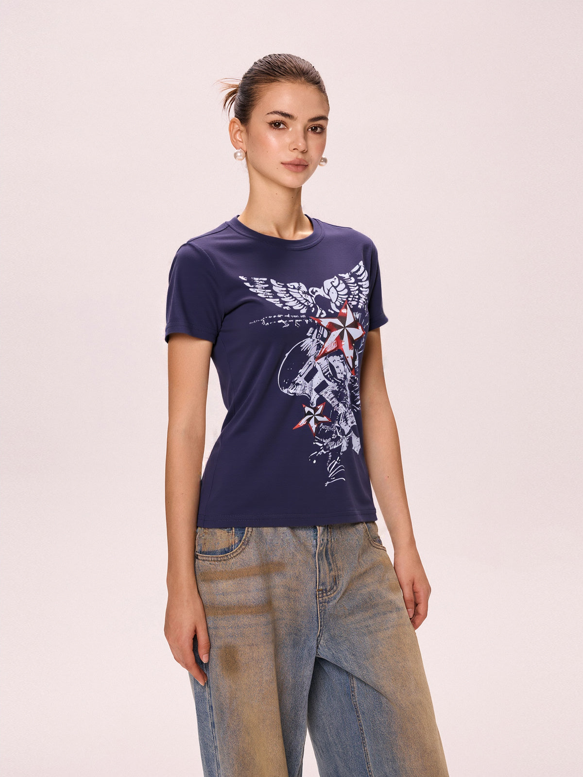 Star Graphic Print Oversized Short Sleeve Tee