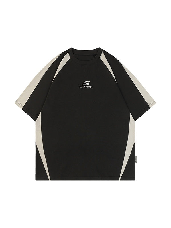 Men's Retro Spliced Oversized Short Sleeve Tee