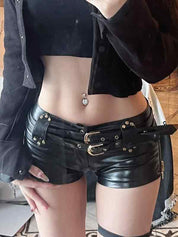 Dark leather hollow Shorts