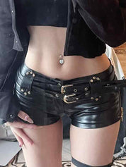 Dark leather hollow Shorts