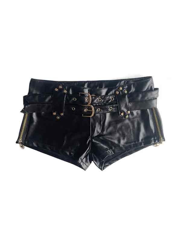 Dark leather hollow Shorts