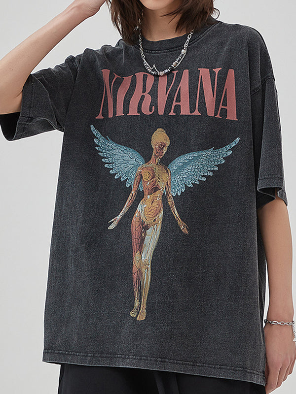 Men's Wing Print Oversized Short Sleeve Tee