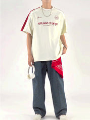 Men's Raglan Sleeve Lettering Printed Oversized Short Sleeve Tee