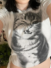 Cat Print Short Sleeve Tee