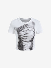 Cat Print Short Sleeve Tee