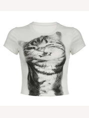 Cat Print Short Sleeve Tee