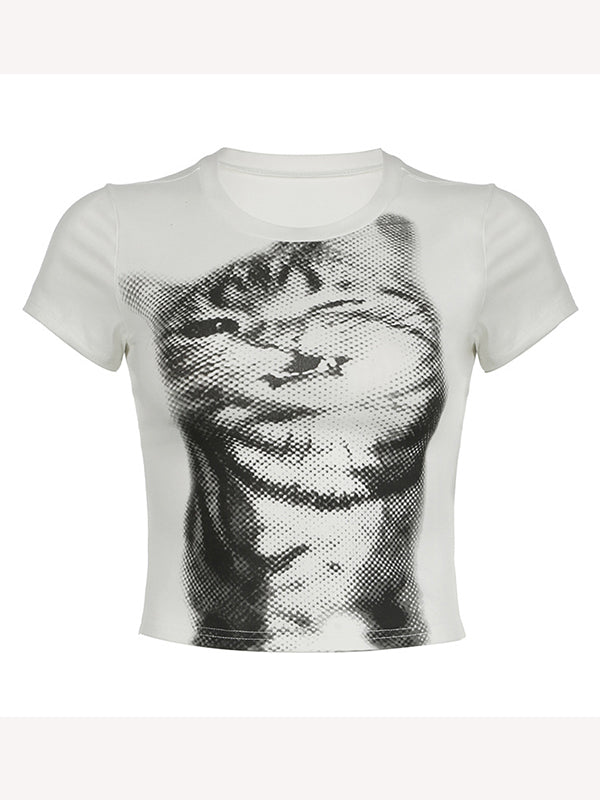 Cat Print Short Sleeve Tee