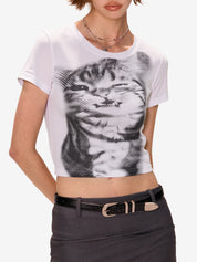 Cat Print Short Sleeve Tee