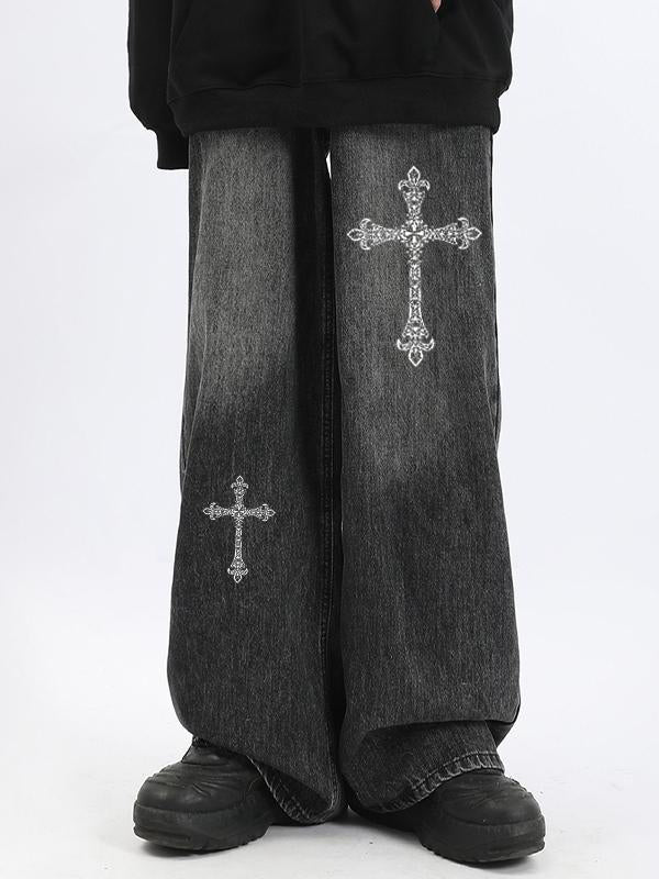 Men's Cross Washed Ombre Loose Jean