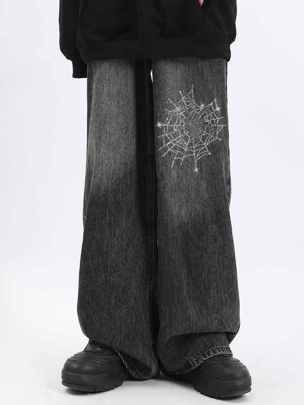 Men's Spider Washed Ombre Loose Jean