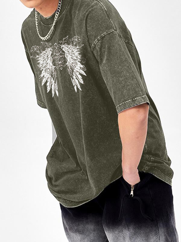 Men's Wings Print Oversized Short Sleeve Tee