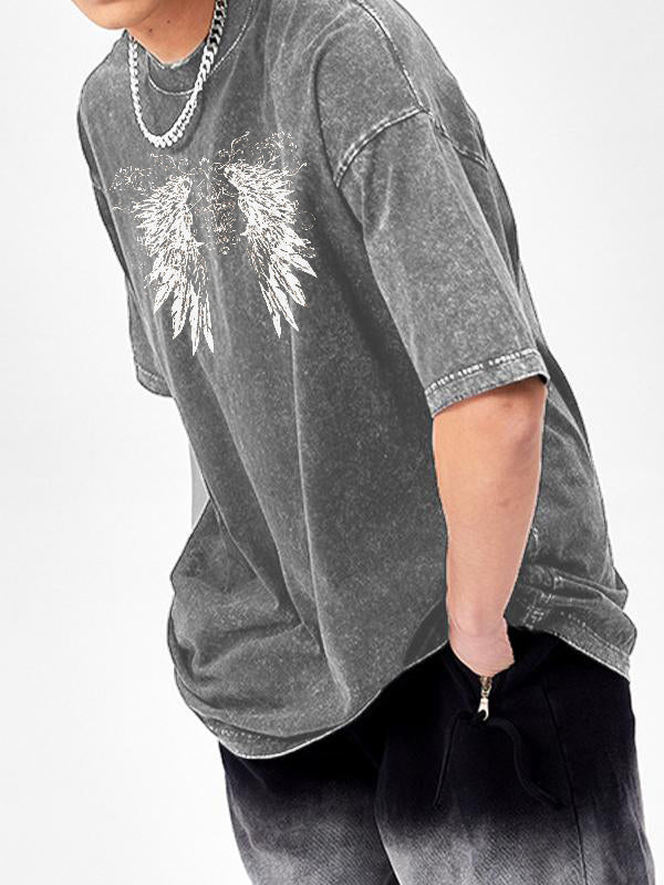 Men's Wings Print Oversized Short Sleeve Tee