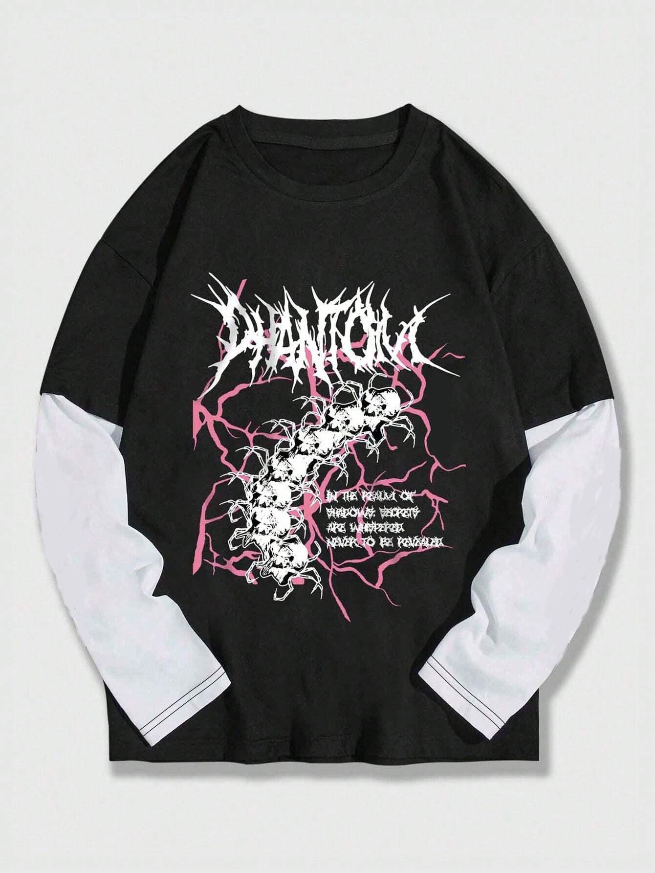 Men's Retro Print Oversized Long Sleeve Tee