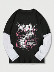 Men's Retro Print Oversized Long Sleeve Tee