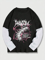 Men's Retro Print Oversized Long Sleeve Tee
