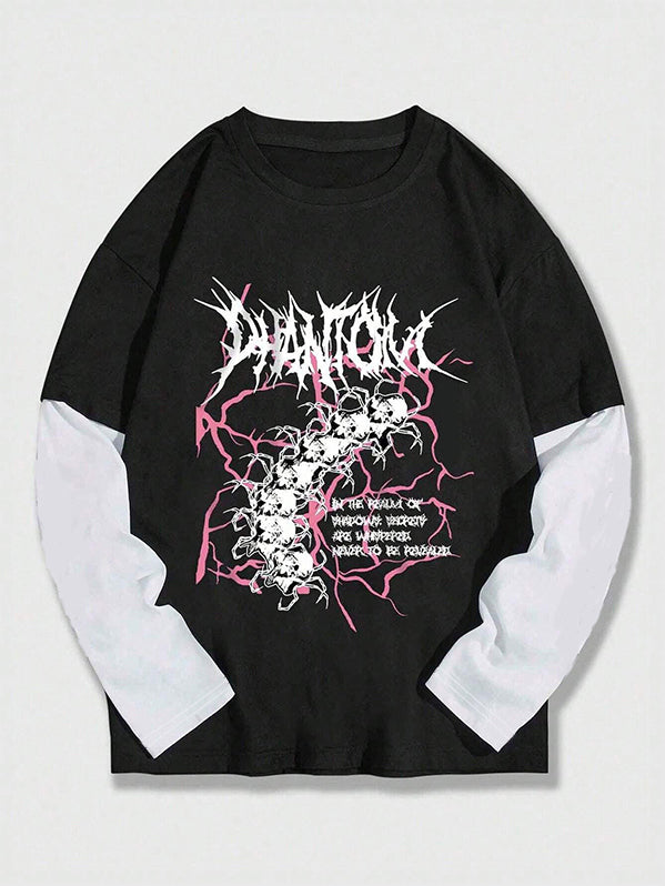 Men's Retro Print Oversized Long Sleeve Tee