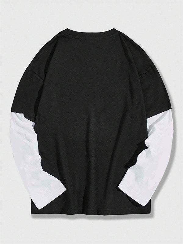 Men's Retro Print Oversized Long Sleeve Tee