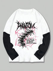 Men's Retro Print Oversized Long Sleeve Tee