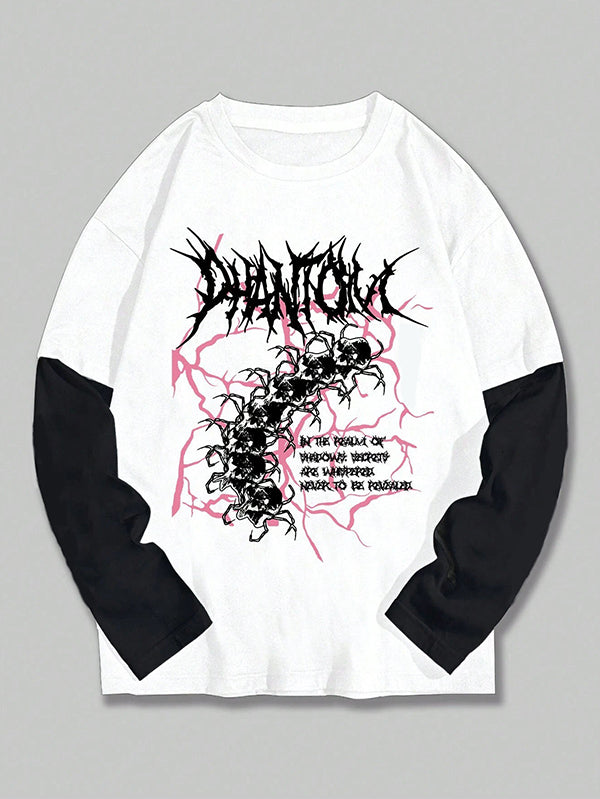 Men's Retro Print Oversized Long Sleeve Tee