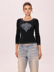 Dark Graphic Print Long Sleeves Tee