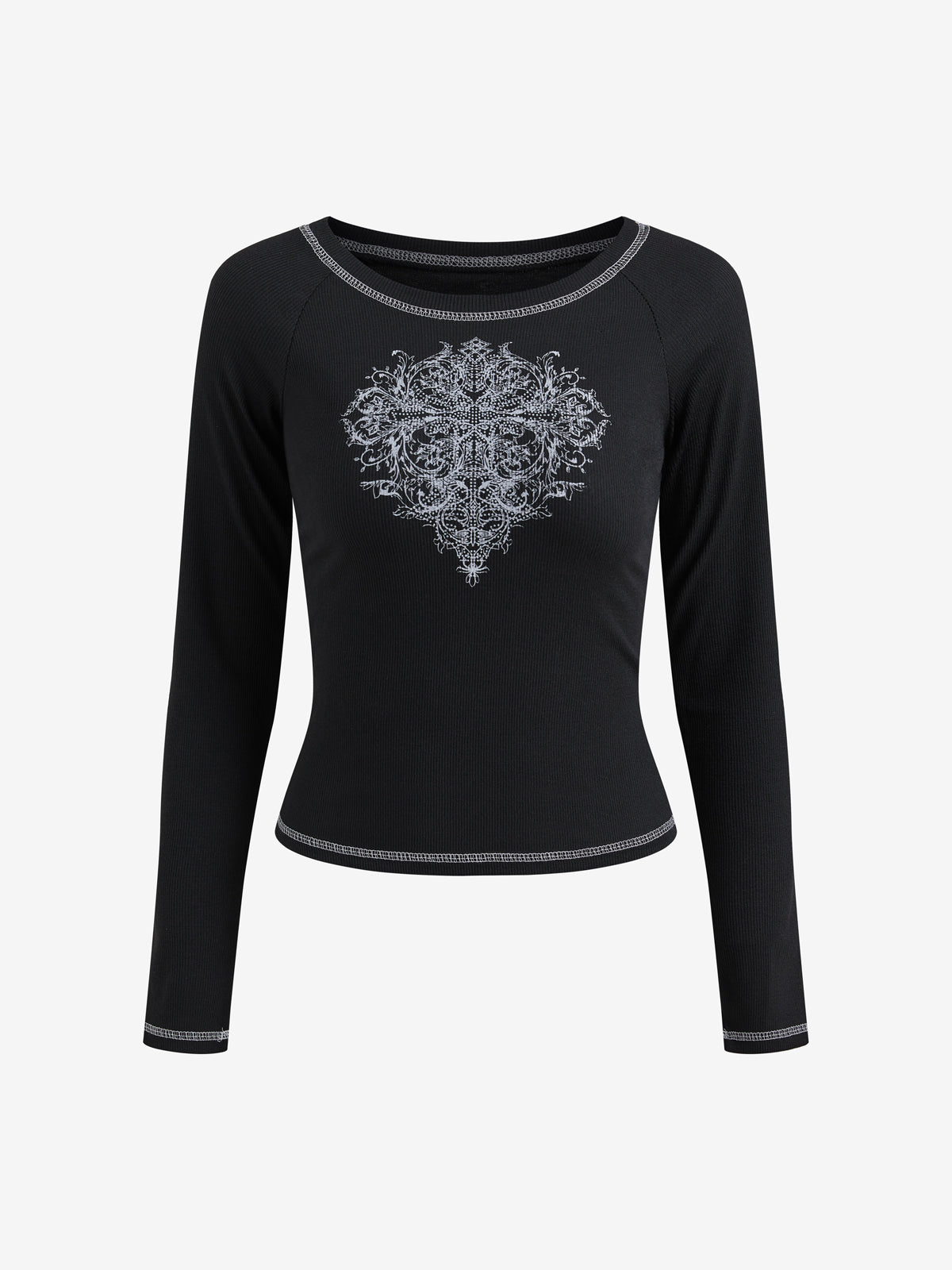 Dark Graphic Print Long Sleeves Tee