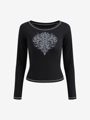 Dark Graphic Print Long Sleeves Tee
