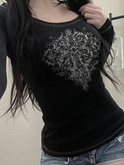 Dark Graphic Print Long Sleeves Tee
