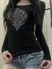 Dark Graphic Print Long Sleeves Tee
