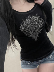 Dark Graphic Print Long Sleeves Tee